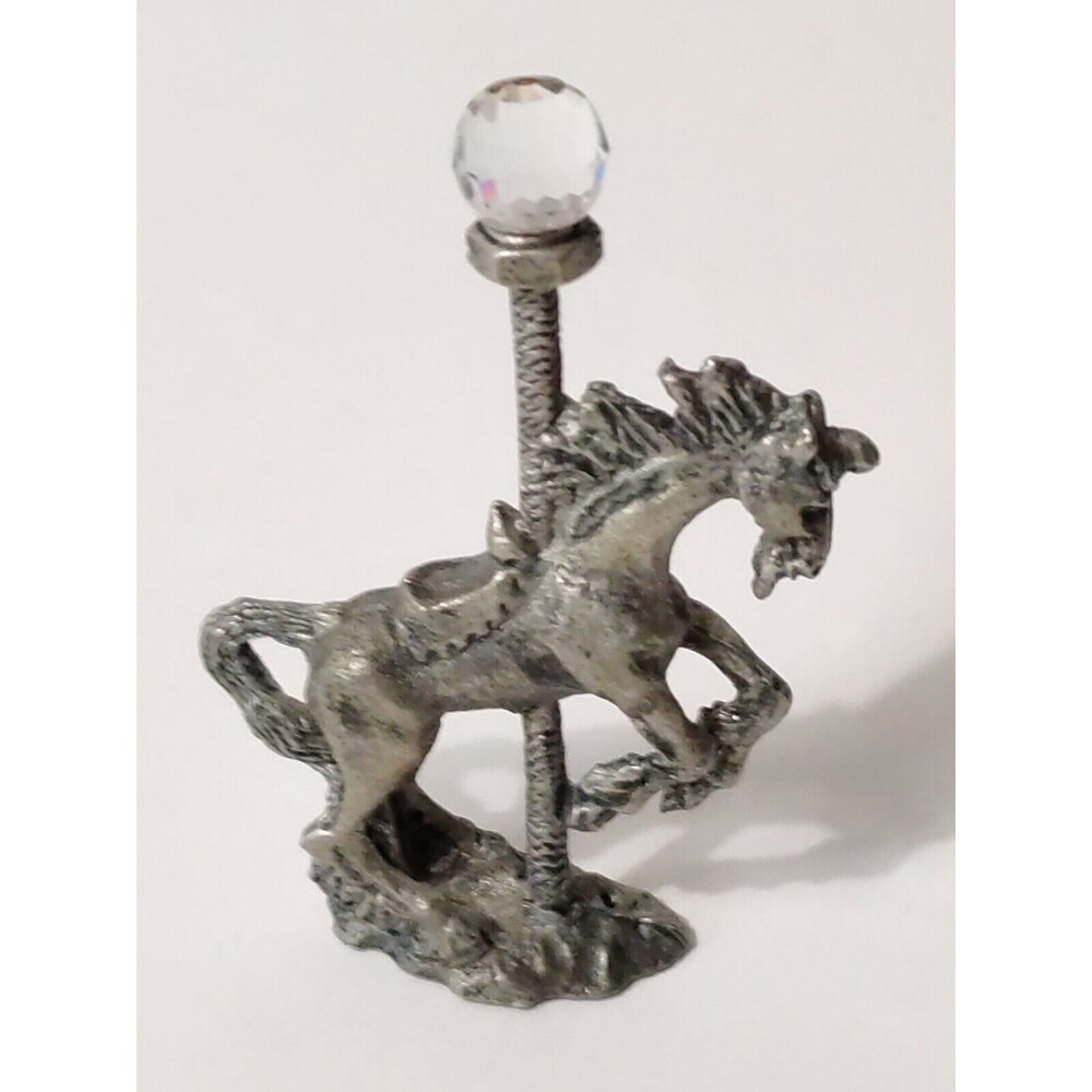Carousel Horse Pewter Miniature With Faceted Glass Bead
